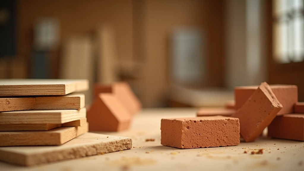 Matériaux de construction écologiques : bois certifié, briques, isolants naturels alignés sur table de chantier